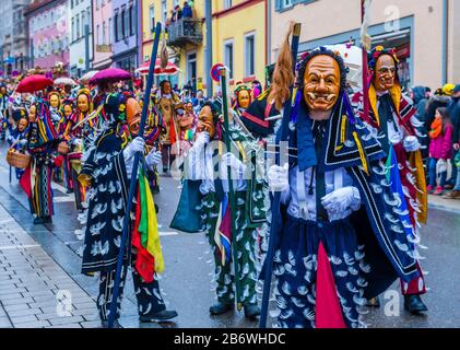 Participants in the Rottweil Carnival in Rottweil , Germany