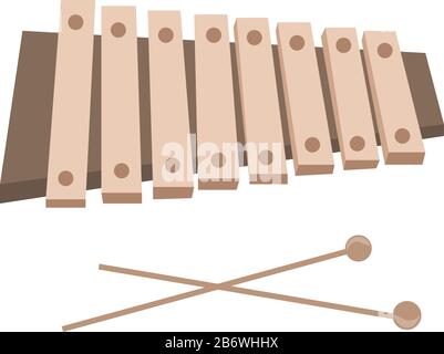 Xylophone instrument, illustration, vector on white background. Stock Vector