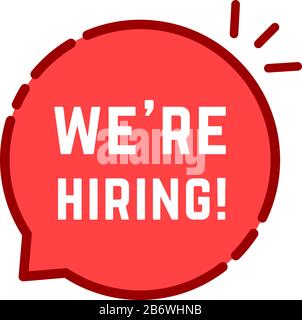 red cartoon linear we are hiring logo Stock Vector