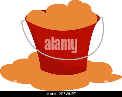 Bucket with sand, illustration, vector on white background. Stock Vector