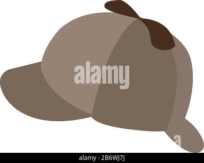 Brown sherlock hat, illustration, vector on white background. Stock Vector