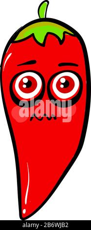 Scared red hot pepper, illustration, vector on white background. Stock Vector