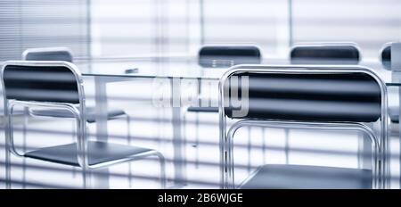 through the blinds. conference room before a business meeting Stock Photo