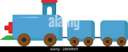 Blue long train, illustration, vector on white background. Stock Vector