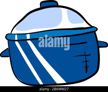 Blue pot for kitchen, illustration, vector on white background. Stock Vector