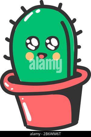 Cute cactus in pot, illustration, vector on white background. Stock Vector