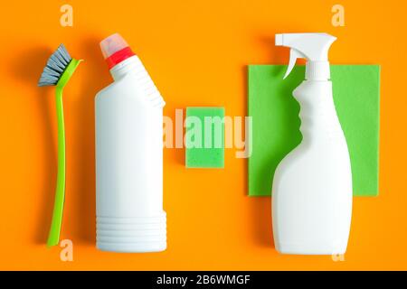 https://l450v.alamy.com/450v/2b6wmgf/set-of-cleaning-tools-on-orange-background-house-cleaning-service-and-housekeeping-concept-flat-lay-top-view-2b6wmgf.jpg