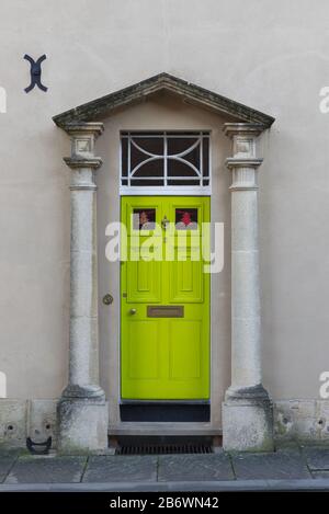 lime green front door, oxford Stock Photo