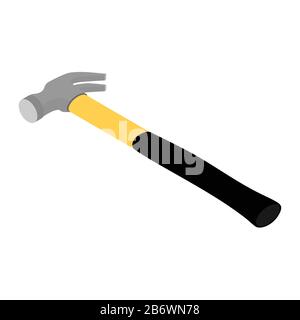 Vector yellow carpenter tool hammer isolated on white background Stock Vector