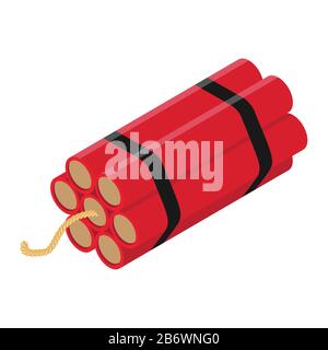 Realistic Detailed Isometric Red Detonate Dynamite Bomb Stick or Time Bomb Isolated on White Background. Vector illustration Stock Vector