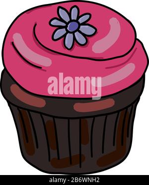 Bubblegum cupcake, illustration, vector on white background. Stock Vector