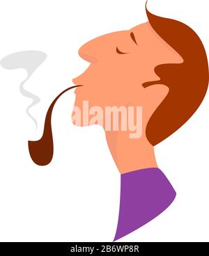 Man smoking pipe, illustration, vector on white background. Stock Vector