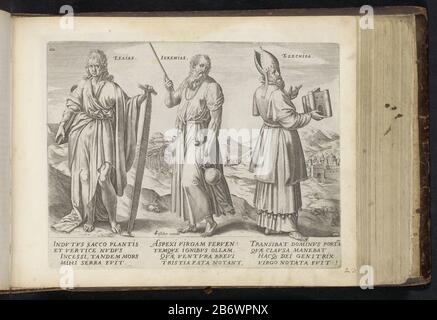 Isaiah, Jeremiah and EzechiëlVan the Propheten (series title) Twelve Prophets (series title) The Great Figuer-Bibel (...) (series title) Property Type: picture album leaf Serial Number: 1 / 4Objectnummer: RP-P-1982 -306-256Catalogusreferentie: Mielke 42Collectie Rijksmuseum 3 (3) Note: three states in the collection of the Rijksmuseum Inscriptions / Marking: number, lower right, hand written in brown ink: '23 [3] 'Description: the prophets Isaiah, Jeremiah and Ezekiel stand side by side in a landscape. Isaiah saw holding a book under his arm and holds a saw in his hand, Jeremiah holds a staff Stock Photo