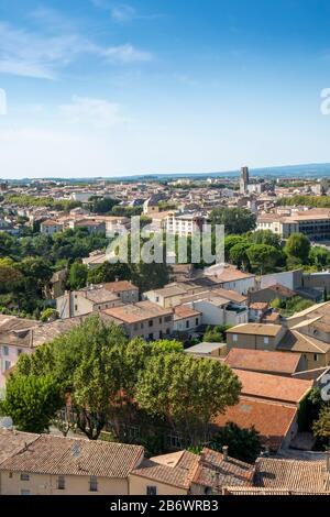 Europe, France, Occitanie. Carcassonne town from the walls of the castle Stock Photo