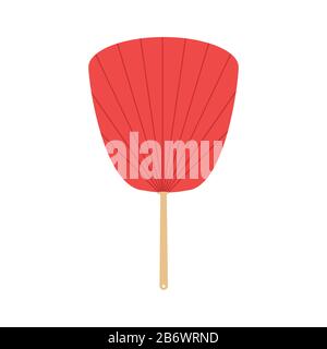 Red non-folding uchiwa fan isolated on background vector. Illustration of fan traditional culture, accessory chinese design Stock Vector