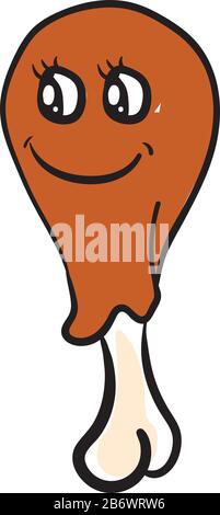 Cute chicken leg, illustration, vector on white background. Stock Vector
