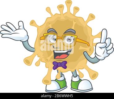 Super Funny coronavirus particle in nerd mascot design style Stock Vector