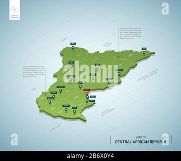 3d isometric map of Central African Republic isolated with shadow ...