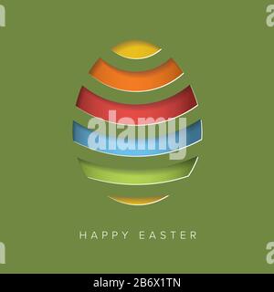 Vector retro Paper card / poster with striped easter eggs - papercut effect Stock Vector