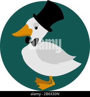 Duck with hat, illustration, vector on white background. Stock Vector