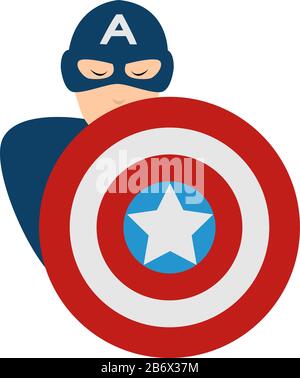 Superhero with shield, illustration, vector on white background. Stock Vector