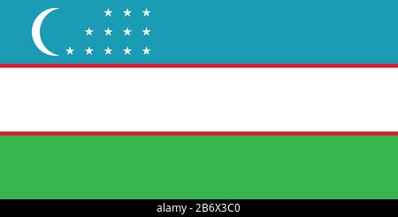 Flag of Uzbekistan - Uzbeki flag standard ratio - true RGB color mode Stock Photo