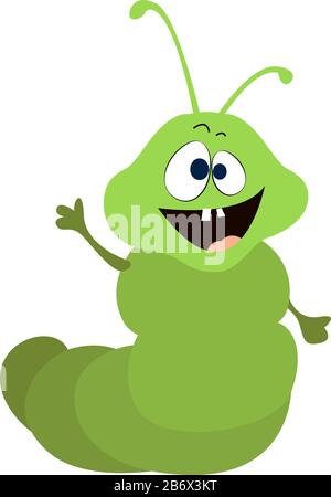 Green worm, illustration, vector on white background. Stock Vector