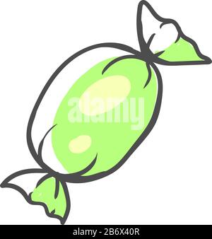 Green wrapped candy, illustration, vector on white background. Stock Vector