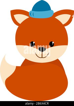 Fox with hat, illustration, vector on white background. Stock Vector
