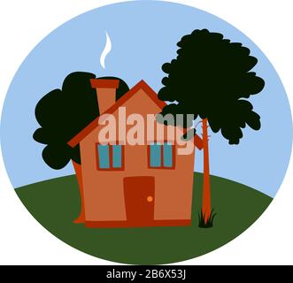 House in the forest, illustration, vector on white background. Stock Vector
