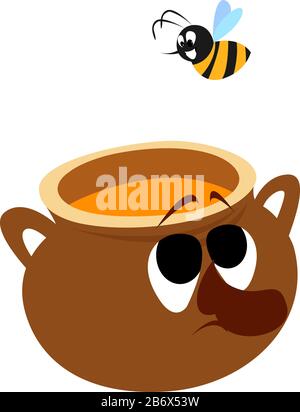 Honey pot, illustration, vector on white background. Stock Vector