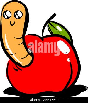 Apple With Worm On White Background Vector Illustration For Your Design ...