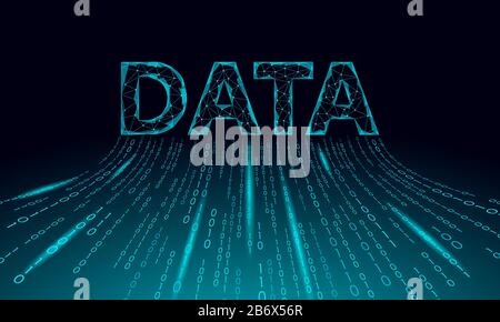 Data lettering 3D glowing geometric inscription. Digital computing online storage technology concept. Polygonal future global cloud information Stock Vector