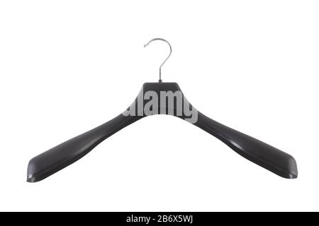 Studio shot of a black plastic hanger isolated on white background Stock Photo