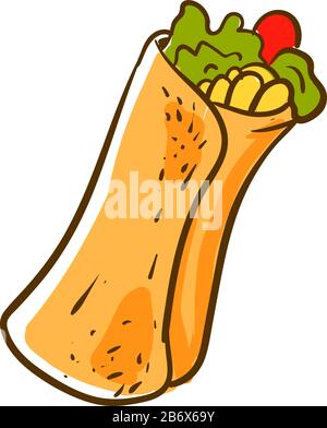 Long burrito, illustration, vector on white background. Stock Vector