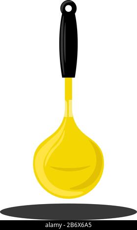 Golden ladle, illustration, vector on white background. Stock Vector