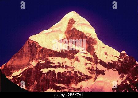 Digital Paintings; Neelkanth Peak-11 Digital painting of Neelkanth peak sitituated at Badrinath in the Garhwal Himalayas, Uttarakhand, India. Stock Photo