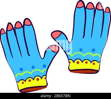 Blue gloves, illustration, vector on white background. Stock Vector