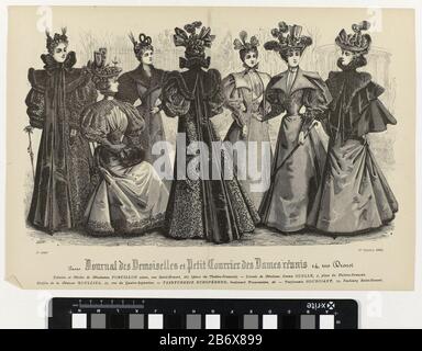 Journal des Demoiselles et Petit Courrier des Ladies Réunis, Novembre 1873, No. 3916: Etops of the (...). Two women girl in interior, dressed in with queue. Under the show
