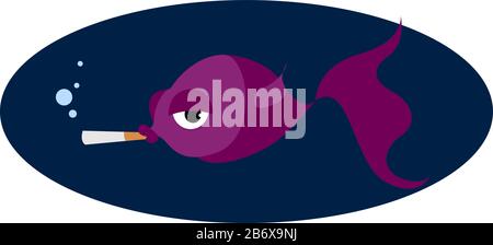 Fish smoking, illustration, vector on white background. Stock Vector