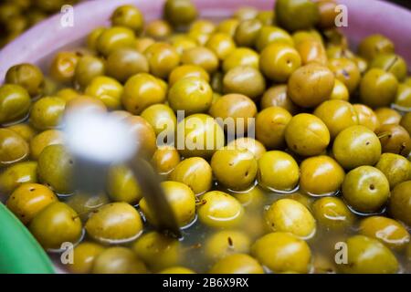 Fresh olives for sale in Fes, Morocco Stock Photo