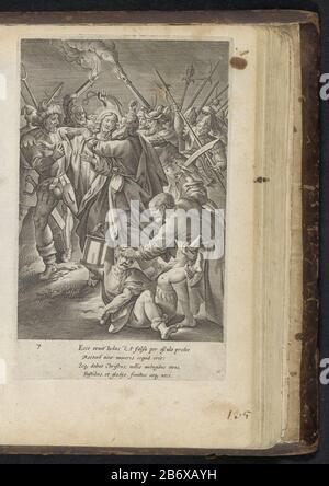 Judaskus en arrestatie van Christus Van het lyden en Passie Christi (serietitel) Passie van Christus (serietitel) Den Grooten Figuer-Bibel (serietitel) Judas Kiss Christ on the cheek. The soldiers surround and arrest him. Peter is about Malchus' ear off chopping. Among the show a four-line verse in Latin. Bottom right the letters cc. This print is a part of a album. Manufacturer : print maker: Antonie Wierix (II) to drawing of: Maerten the Vosuitgever: Claes Jansz. Visscher (II), publisher: John Philipsz SchabaeljePlaats manufacture: publisher: Amsterdam Publisher: Alkmaar Dated: 1585 and / or Stock Photo