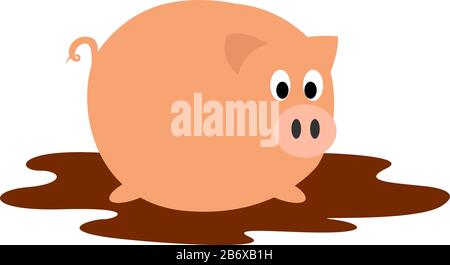 Pig in the mud, illustration, vector on white background. Stock Vector