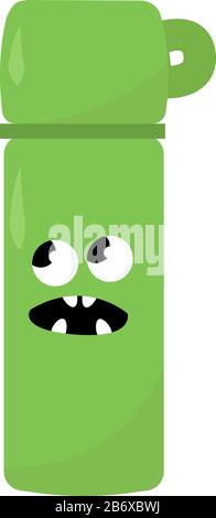 Green thermos, illustration, vector on white background. Stock Vector
