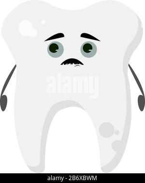 Scared tooth, illustration, vector on white background. Stock Vector