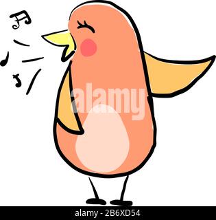 Singing bird, illustration, vector on white background. Stock Vector