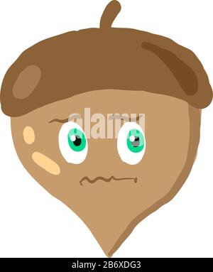 Sad acorn, illustration, vector on white background. Stock Vector