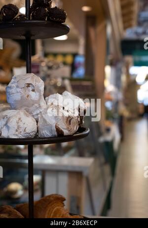Meringues for sale in the Saluhallen indoor historic fresh food market in central Gothenburg, Sweden. Stock Photo