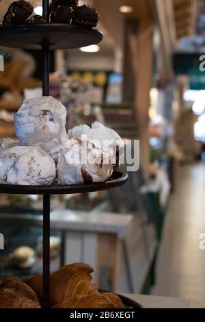 Meringues for sale in the Saluhallen indoor historic fresh food market in central Gothenburg, Sweden. Stock Photo