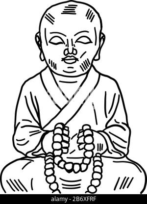 Monk drawing, illustration, vector on white background. Stock Vector